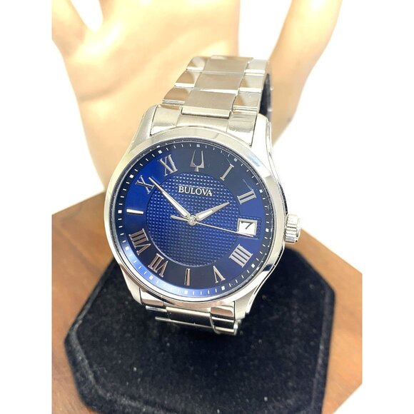 Bulova Men's Watch 96B386 Quartz Blue Dial Date Silver Tone Stainless Steel 41mm